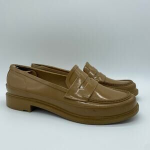 Hunter Tan Brown Rubber Loafer Shoes Waterproof Preppy London Women's size 6